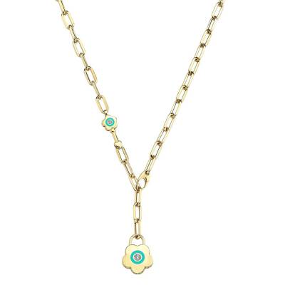 Cetaş Açılır-Kapanır Turkuaz Mineli Çiçek Kilitli Dilek Kolyesi - 1