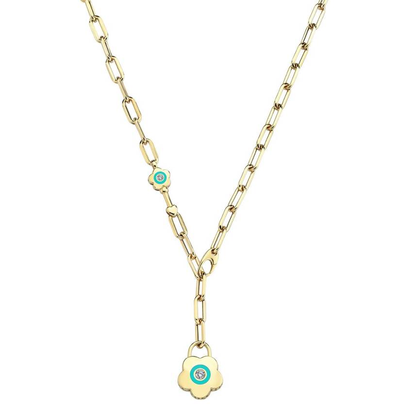 Cetaş Açılır-Kapanır Turkuaz Mineli Çiçek Kilitli Dilek Kolyesi - 1