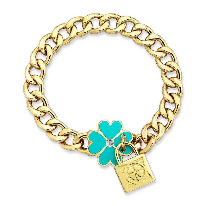 Cetaş Açılır-Kapanır Turkuaz Mineli Yonca Kilitli Dilek Bilekliği - 1