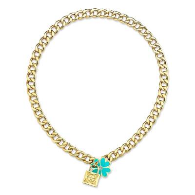 Cetaş Açılır-Kapanır Turkuaz Mineli Yonca Kilitli Dilek Kolyesi - CETAŞ