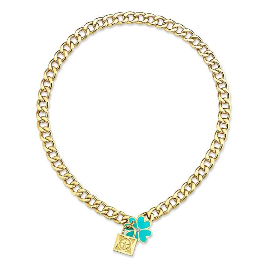 Cetaş Açılır-Kapanır Turkuaz Mineli Yonca Kilitli Dilek Kolyesi - 1