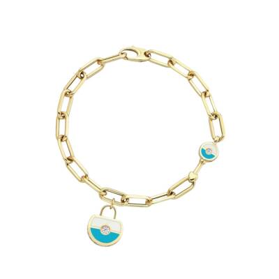 Cetaş Ayar Sarı Altın Turkuaz-Beyaz Mine Kilitli Dilek Bilekliği - Cetaş 