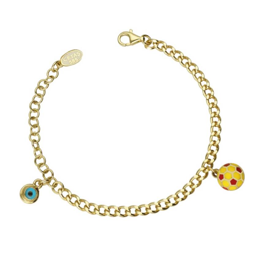 Cetaş Galatasaray Top Ve Nazar Boncuklu Çocuk Altın Bileklik - CETAŞ