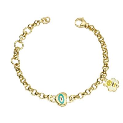 Cetaş Mineli Arı ve Kalpli Altın Çocuk Bileklik - 1