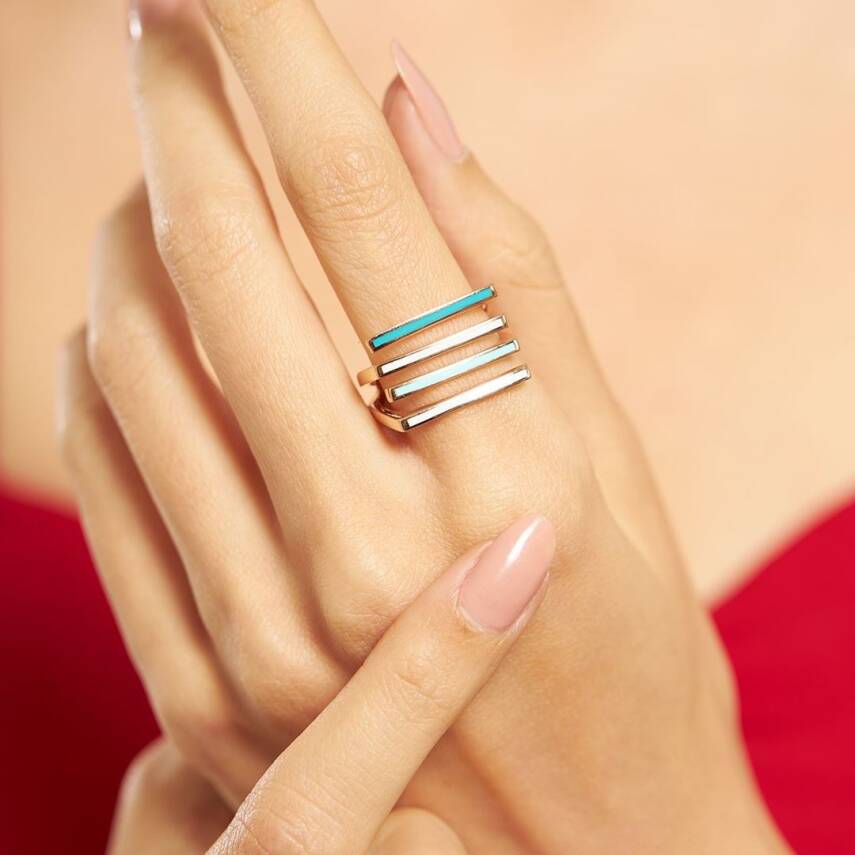 CETAŞ Mineli Sıralı Altın Yüzük - 1