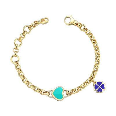 Cetaş Mineli Yonca Ve Kalpli Altın Çocuk Bileklik - 1