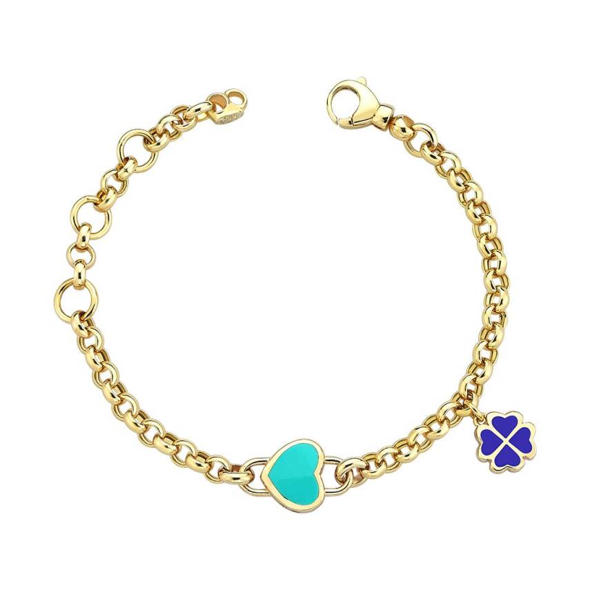 Cetaş Mineli Yonca Ve Kalpli Altın Çocuk Bileklik - CETAŞ