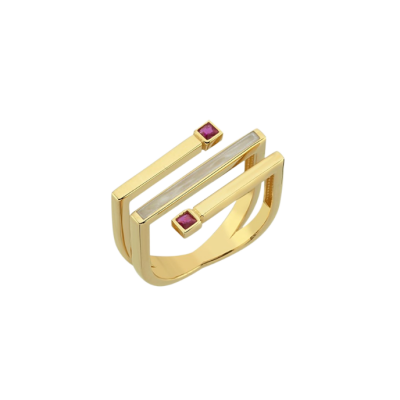 Cetaş Minima Geometrik Çizgi Mineli Altın Yüzük - 1