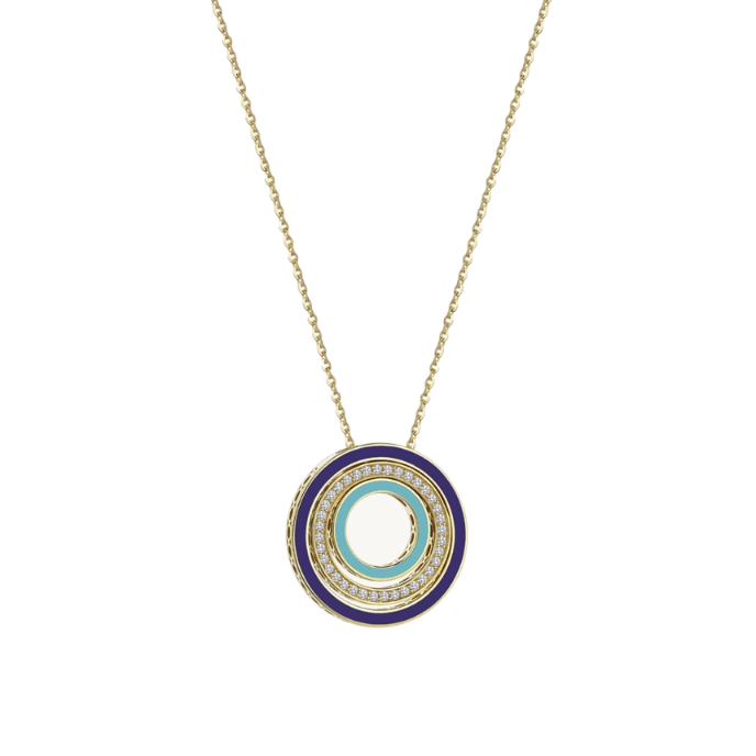 Cetaş Minima Lacivert-Turkuaz Mineli Altın Taşlı Kolye - Cetaş 