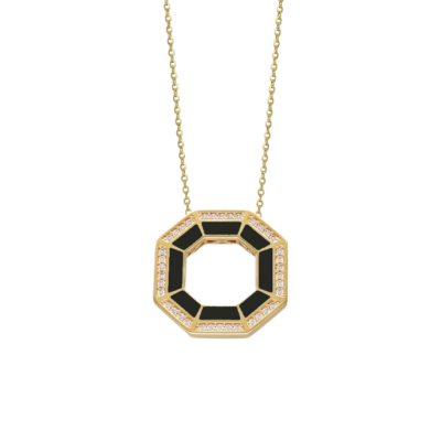 Cetaş Minima Siyah Mineli Altın Geometrik Kolye - 1