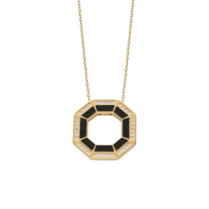 Cetaş Minima Siyah Mineli Altın Geometrik Kolye - Cetaş 