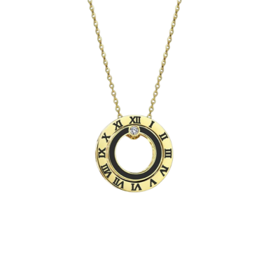 Cetaş Minima Siyah Mineli Taşlı Altın Zaman Kolye - 1