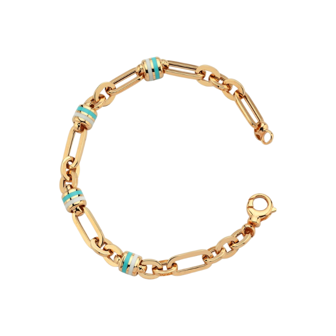Cetaş Minima Turkuaz-Beyaz Mineli Altın Silindir Bileklik - Cetaş 