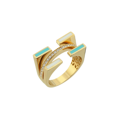 Cetaş Minima Turkuaz-Beyaz Mineli Altın Yüzük - 1