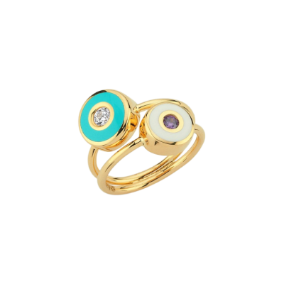 Cetaş Minima Turkuaz-Beyaz Mineli Altın Göz Yüzük - Cetaş 