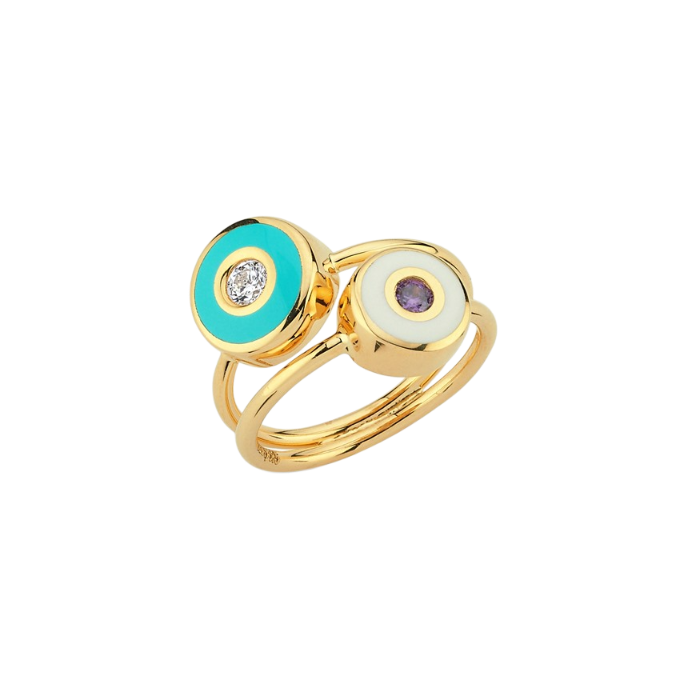 Cetaş Minima Turkuaz-Beyaz Mineli Altın Göz Yüzük - Cetaş 
