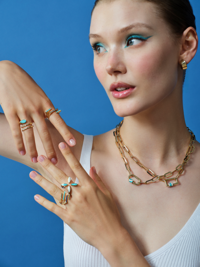 Cetaş MinimaTurkuaz-Lacivert Mineli Altın Yüzük - Cetaş (1)