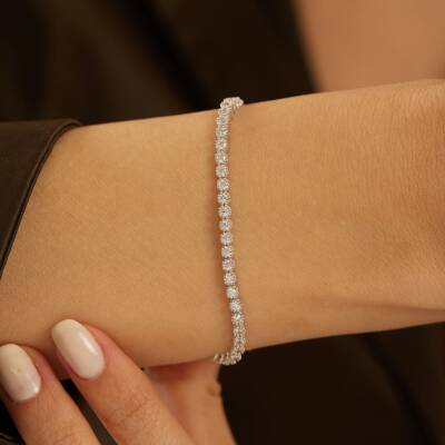 Çiçek Model Su Yolu Beyaz Altın Bileklik - 1