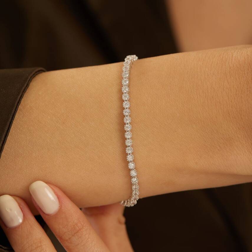 Çiçek Model Su Yolu Beyaz Altın Bileklik - Semih Haşhaş Kuyumculuk