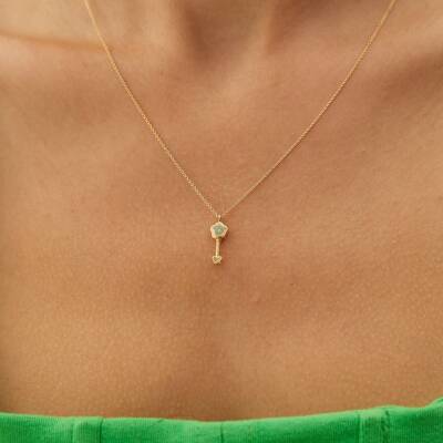 Çiçekli Anahtar Minimal Altın Kolye - 1