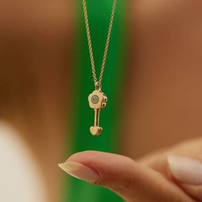 Çiçekli Anahtar Minimal Altın Kolye - 2