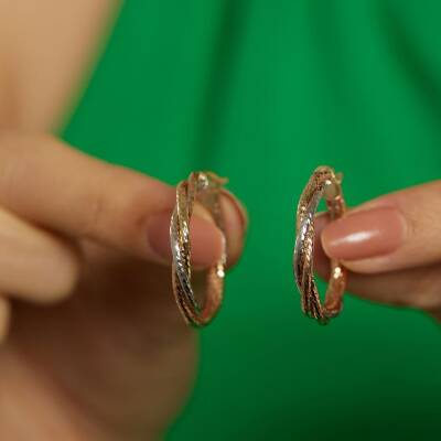 Çift Renk Burma Halka Altın Küpe - 2