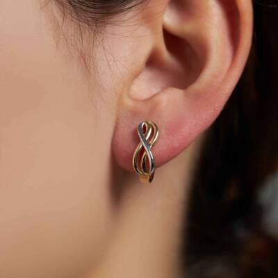 Çift Renkli Sonsuzluk Altın Küpe - 1