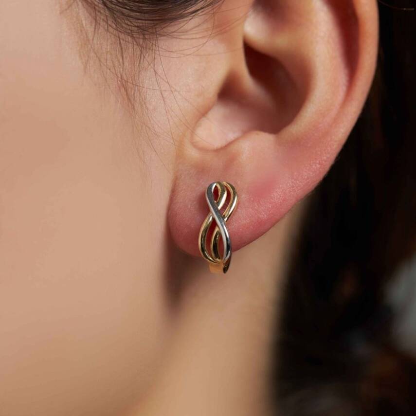 Çift Renkli Sonsuzluk Altın Küpe - 1