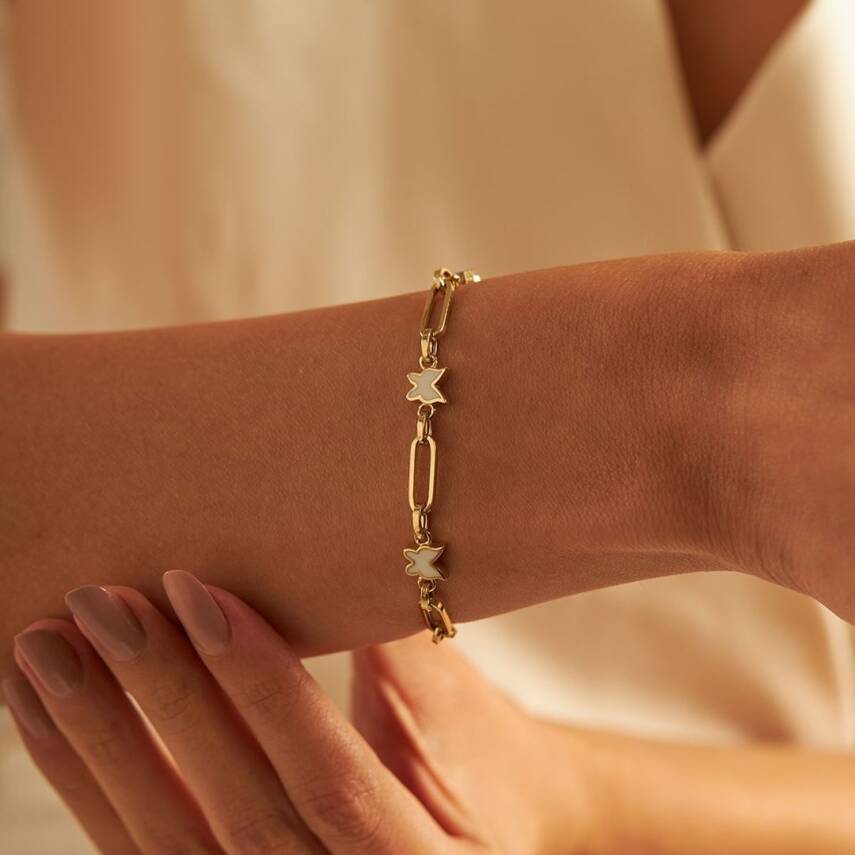 Çift Taraflı Kelebek Altın Bileklik - 3