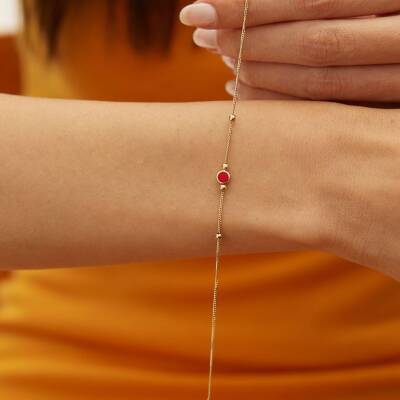 Çift Taraflı Kırmızı Ve Lacivert Mineli Altın Bileklik - 1