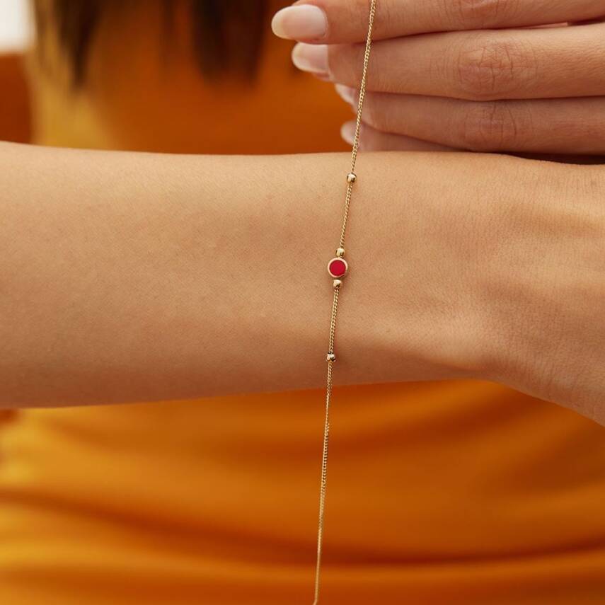 Çift Taraflı Kırmızı Ve Lacivert Mineli Altın Bileklik - 1