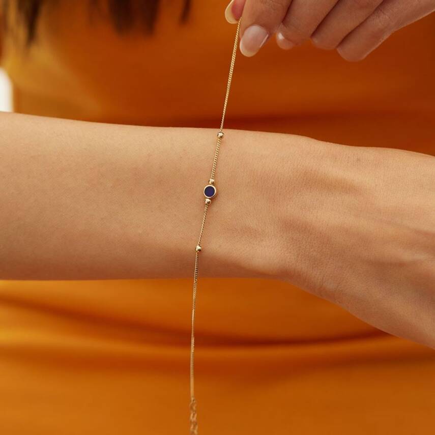 Çift Taraflı Kırmızı Ve Lacivert Mineli Altın Bileklik - 2