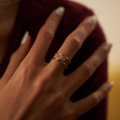 Çıtalı Pave Altın Yüzük - 1