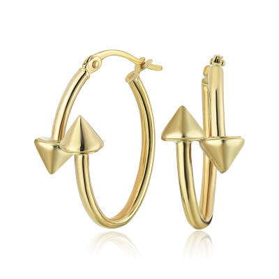 Çivili Altın Elips Küpe - 1