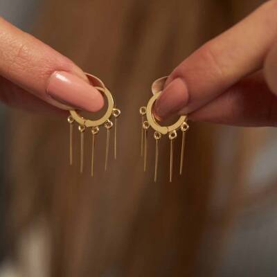 Çubuk Sallantılı Halka Altın Küpe - 1