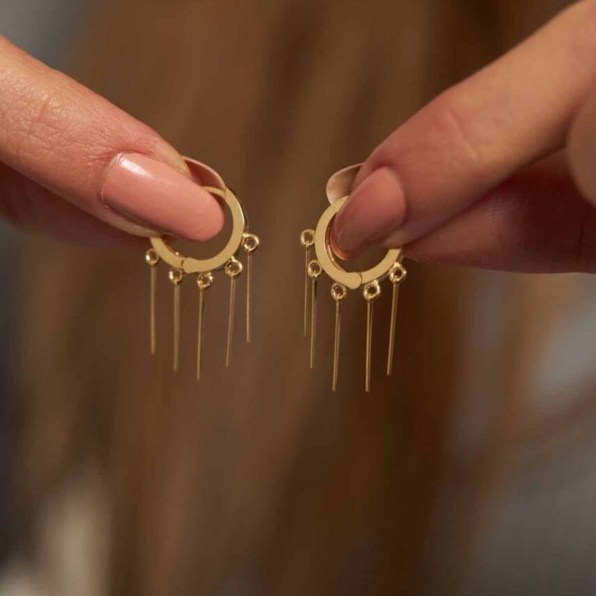 Çubuk Sallantılı Halka Altın Küpe - 1