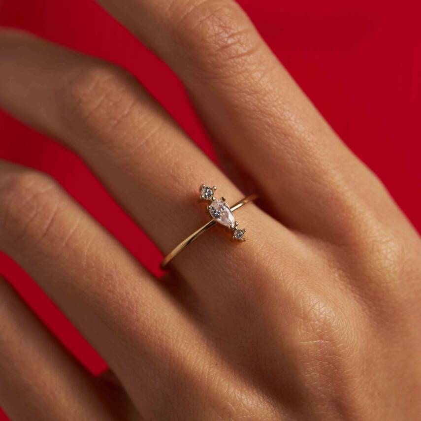 Damla Baget Taşlı Minimal Altın Yüzük - Semih Haşhaş Kuyumculuk