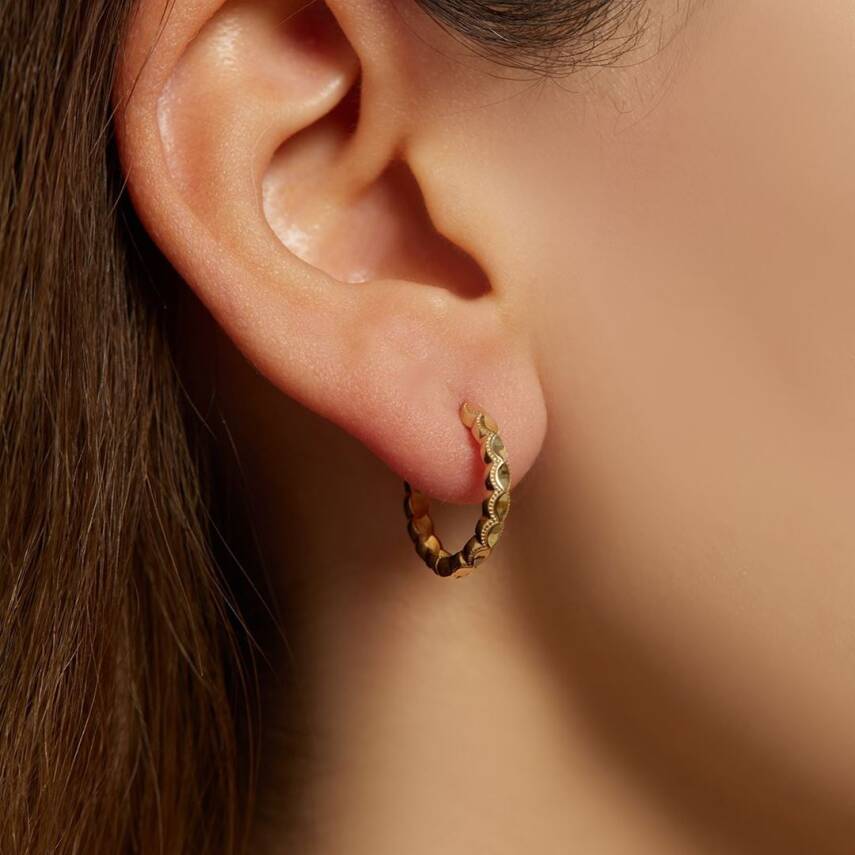 Damla Desenli Halka Altın Küpe - 1