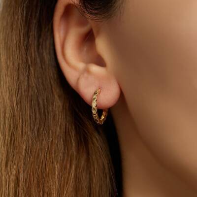 Damla Desenli Halka Altın Küpe - 2