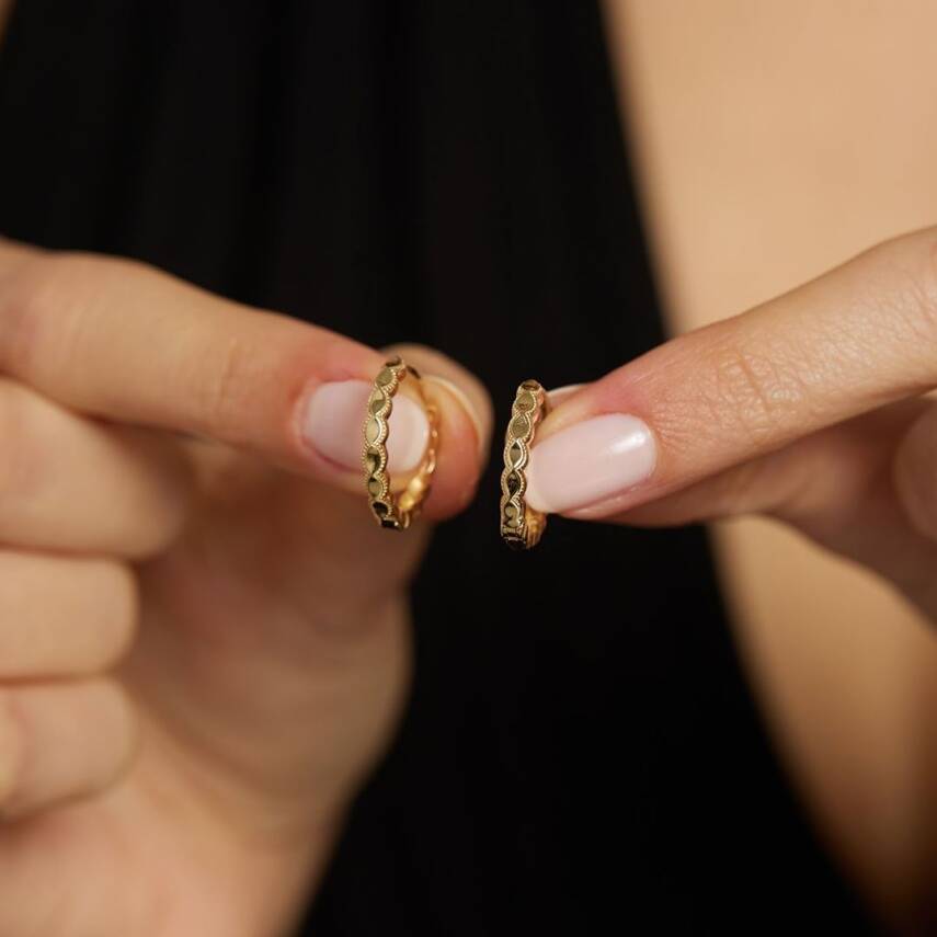 Damla Desenli Halka Altın Küpe - 3