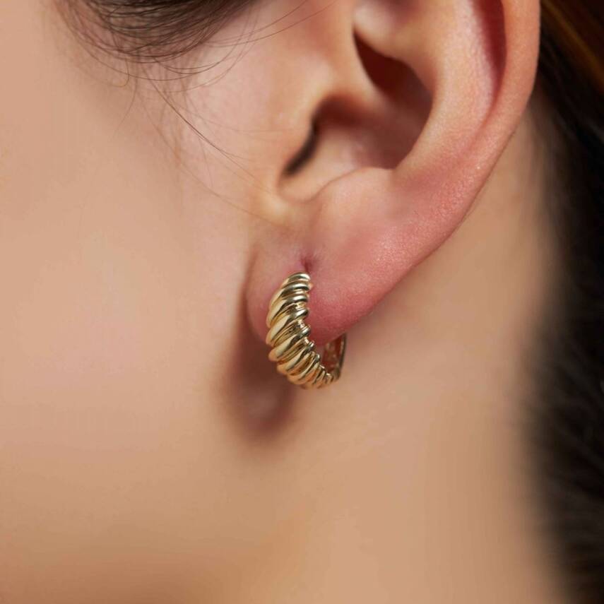 Deniz Kabuğu Halka Altın Küpe - 1