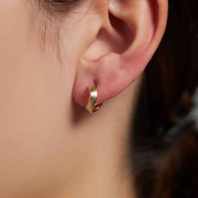 Desenli Burgu Altın Küpe - 1