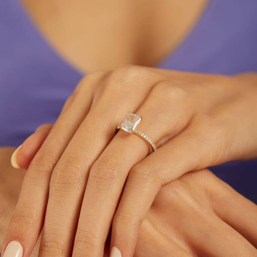 Dikdörtgen Baget Altın Yüzük - 1