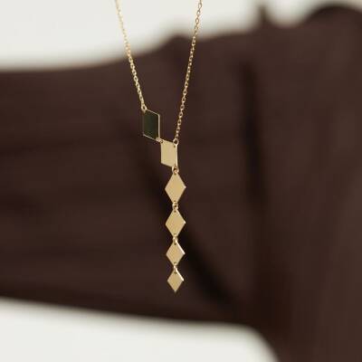 Dikdörtgen Kesim Altın Kolye - 2