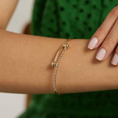 Dorika Top Detaylı Altın Tasarım Bilezik - 1