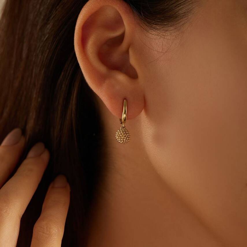 Dorika Top Sallantılı Altın Küpe - 1