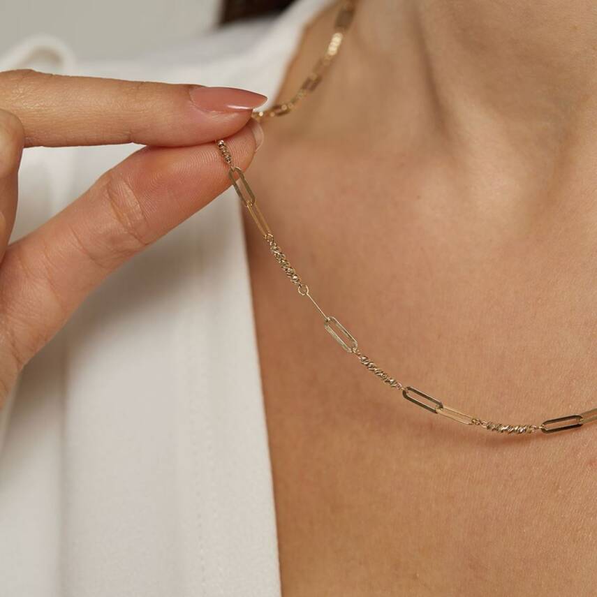 Dorika Toplu Ataç Zincirli Altın Kolye - 2