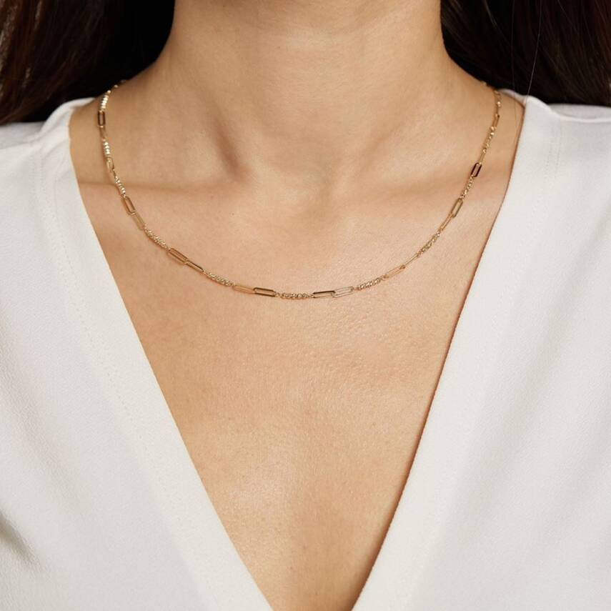 Dorika Toplu Ataç Zincirli Altın Kolye - 1