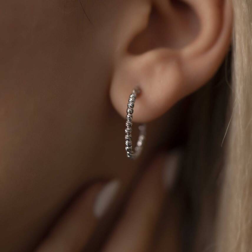 Dorika Toplu Beyaz Altın Halka Küpe - Semih Haşhaş Kuyumculuk