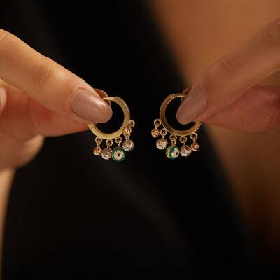 Dorika Ve Nazar Boncuğu Sallantılı Altın Küpe - 1